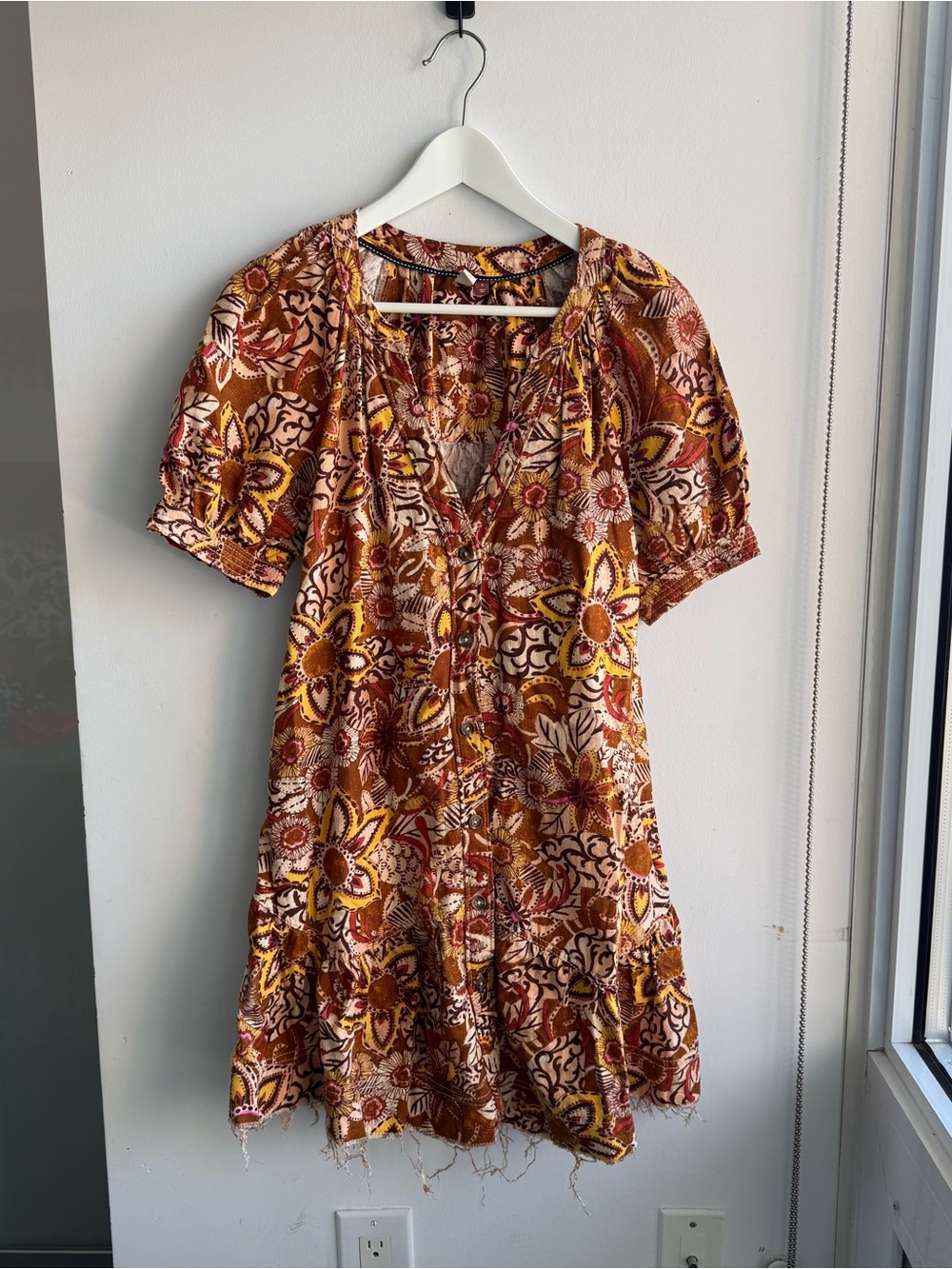 Anthropologie - Pilcro Rust and Yellow Floral Button-Down Mini Dress